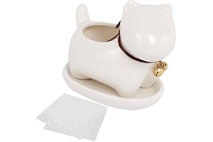 Happy Bonsai Small Ceramic Dog, Succulent Planter Pot, Saucer + 2 Mesh Screens