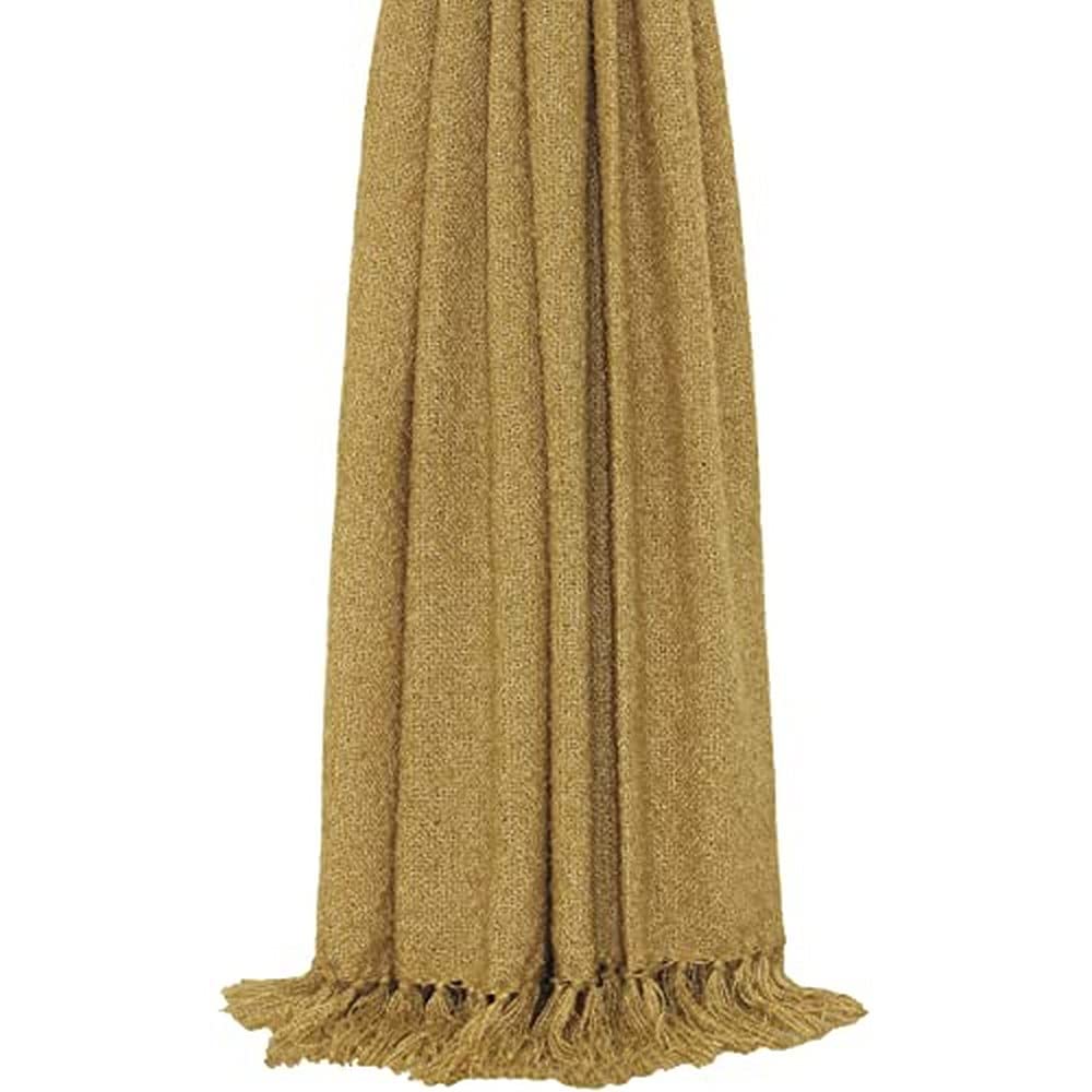 Riva Paoletti Auriella Throw Ochre Yellow Loose Weave Design Fringed Edges Machine Washable Acrylic and Polyester Blend 127 x 180cm (50" x 71" inches)