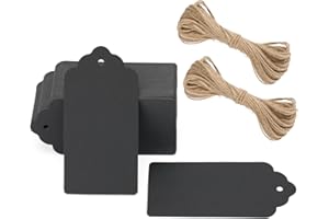 G2PLUS Kraft Paper Tags, 2'' x 4'' Paper Gift Tags with Twine for Arts and Crafts, Wedding Christmas Thanksgiving and Holiday-100PCS (Black)