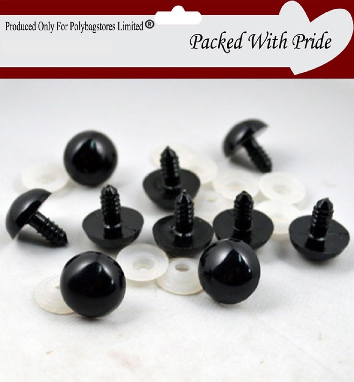 POLYBAGSTORES 5 PAIRS 14mm SOLID BLACK EYES - Safety Craft Eyes With Plastic Backs - 11 Sizes to Choose From - Soft Toy Making, Teddy Bear, Doll, Animal
