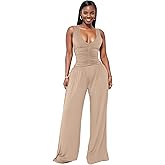 Hostoyo Jumpsuits for Women Dressy Casual Wide Leg Rompers Pants One Piece Suits Sleeveless High Waist Vacation Party Club