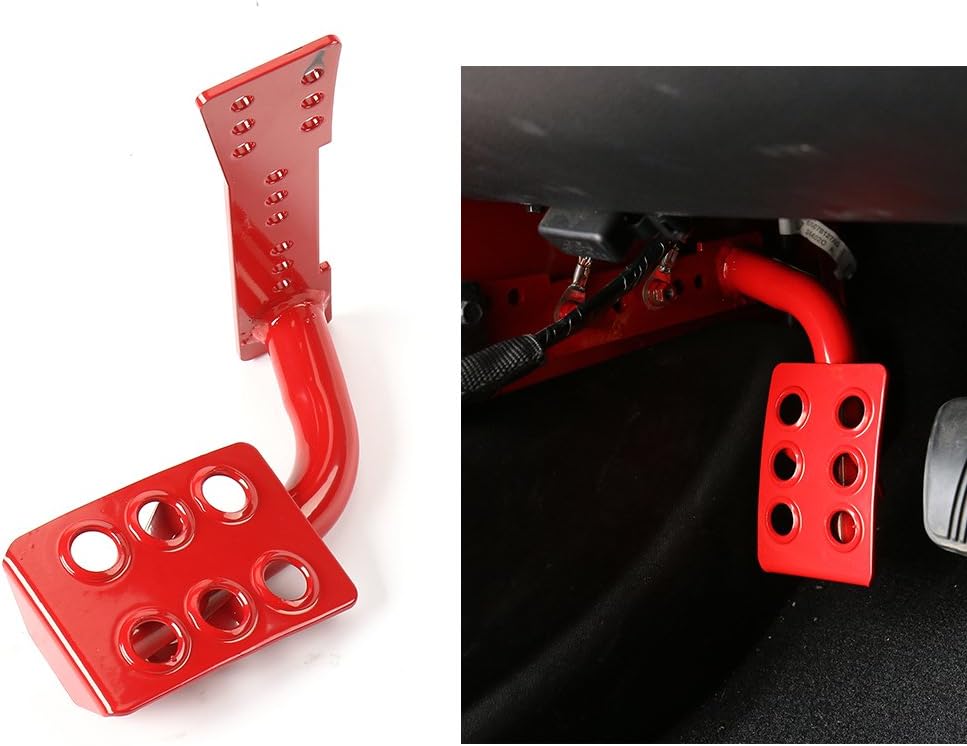 JeCar Steel Dead Pedal Left Side Foot Rest Kick Panel for 2007-2018 Jeep Wrangler JK & Unlimited Rubicon Sahara X Off Road Sport (Red)