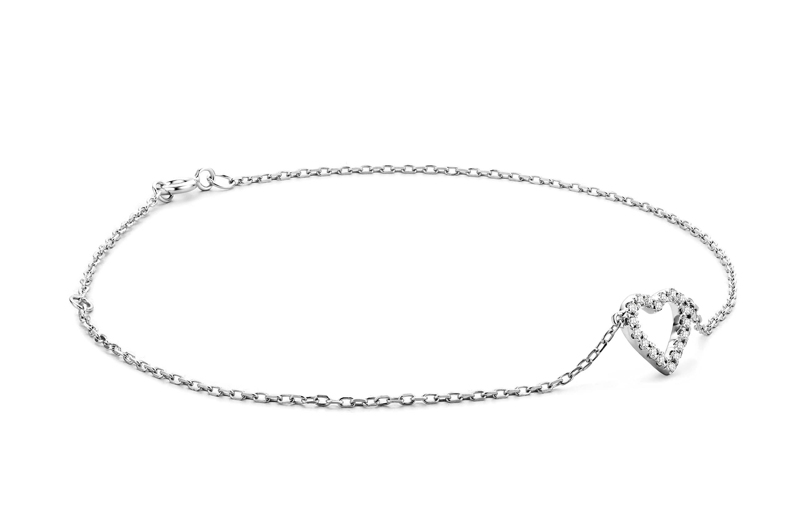 MIORE Heart diamond bracelet for women in 9 kt 375 white gold set with 0.07 ct brilliant cut diamonds