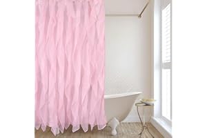 REISEN Pink Ruffle Shower Curtains for Bathroom Farmhouse Sheer Shower Curtain, 72 x 72 Inches