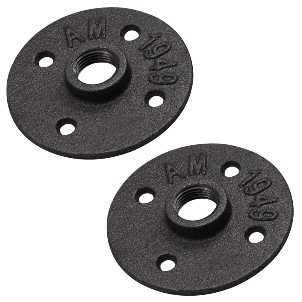 Photo 1 of 2Pcs Industrial Pipe Floor Flange, 1 Inch Heavy Duty Malleable Iron Pipe Fittings, Wall Mounted Vintage DIY Threaded Flange, for Project, Shelving, Furniture Decoration, Black