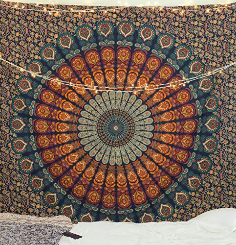 Tapestry wall hanging Twin Hippie Mandala Bohemian wall tapestry Psychedelic Indian Bedspread Magical Thinking Tapestry 84x54 Inches,(215x140cms)