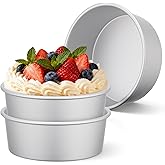 Beasea 8 Inch Cake Pans Set of 3, Aluminum Alloy Round Chiffon Cake Pans for Birthday Party Wedding, Metal Cakes Tin Mold for Baking - Fixed Bottom