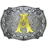HUABOLA CALYN Western Belt Buckle Initial Letters ABCDEFG to Y-Cowboy Rodeo Silver Large Belt Buckle for Men Women