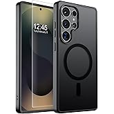SUPFINE Magnetic for Samsung Galaxy S25 Ultra Case with Screen Protector, (Built-in Magnets) (Military Grade Drop Protection) Slim Translucent Shockproof Phone Case,Black