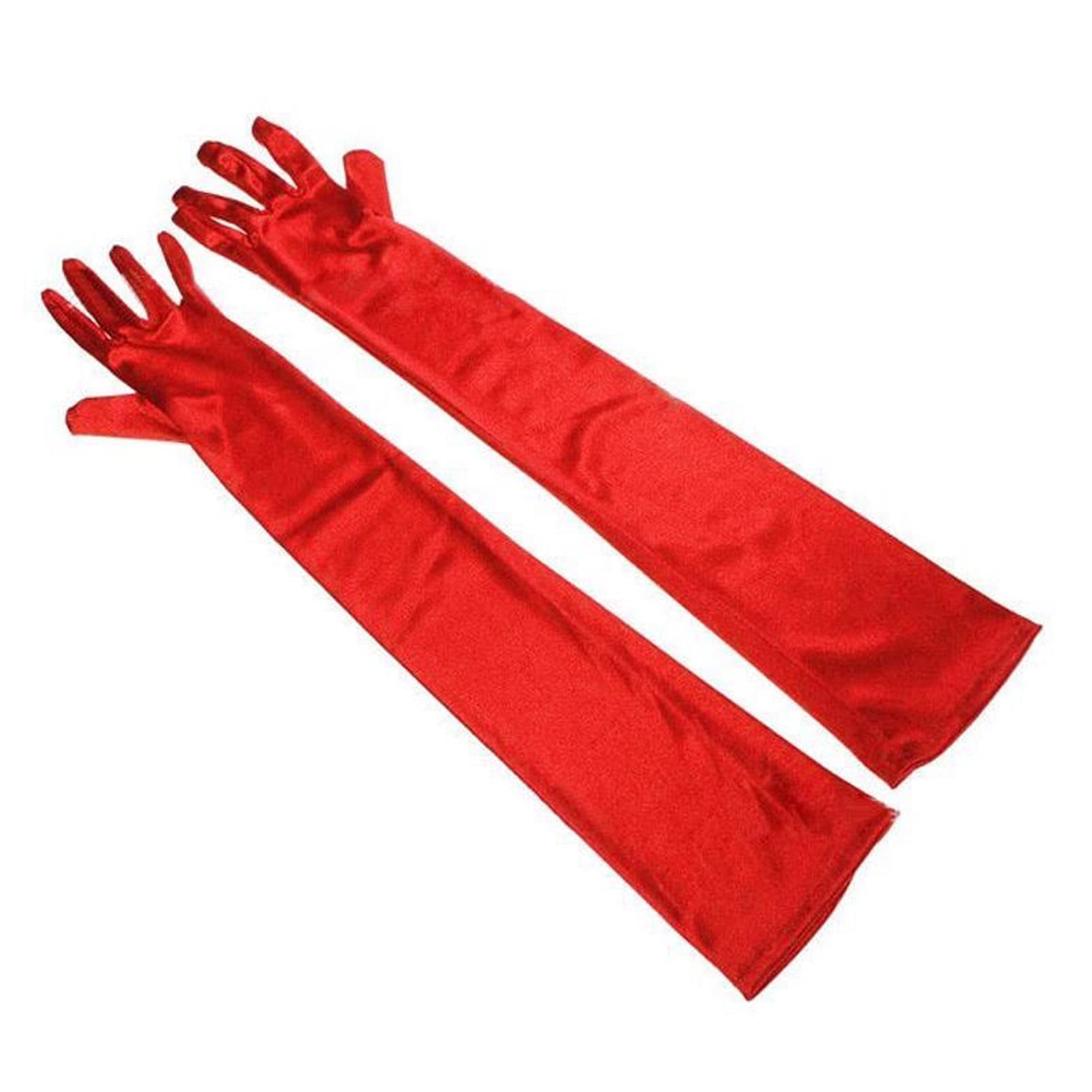 Lansonee 52CM Long Satin Evening Gloves - 1920s Style Prom & Opera Gloves(Red)