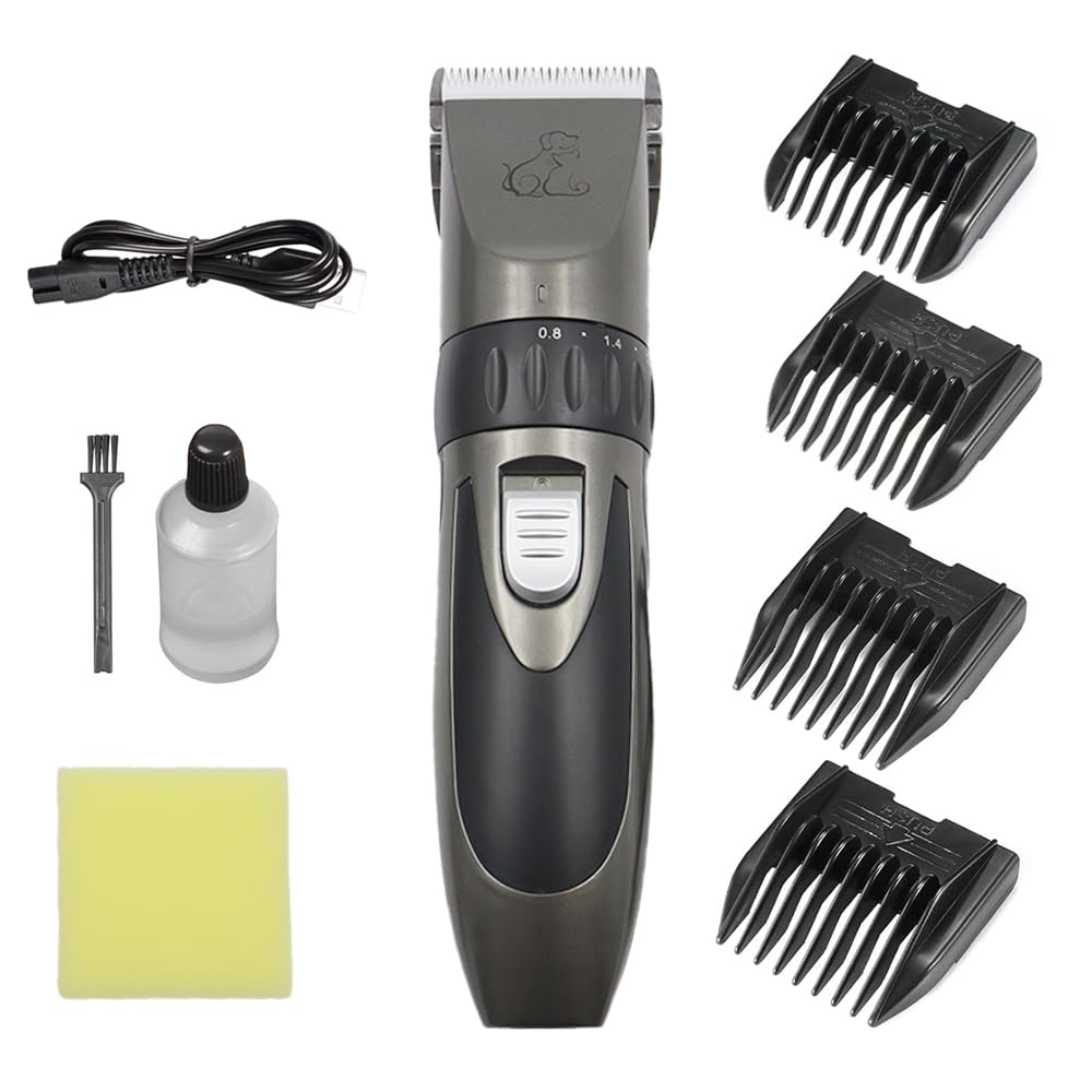 POFET Professional Rechargeable Dog Clippers for Low Noise Grooming Kit with Ceramic Blades and Cordless Design