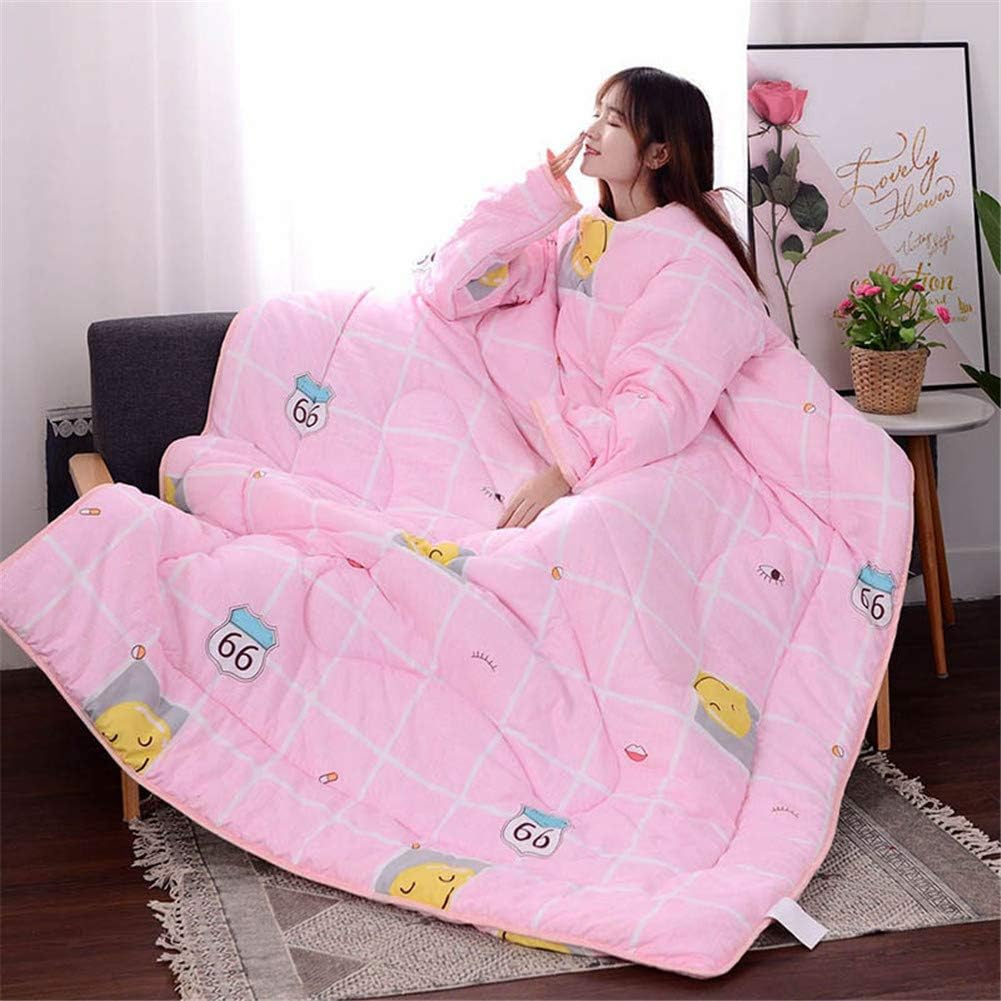 Klinkamz Multifunction Lazy Quilt with Sleeves Winter Warm Thickened Washed Quilt Blanket (Pink Smile face, 120cmx160cm)
