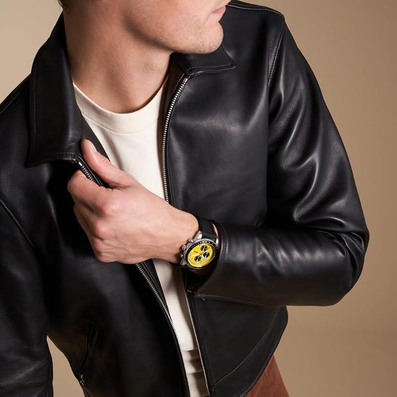 Neutra Watch for Men, Moonphase Multifunction movement with Stainless steel or Leather strapJaune