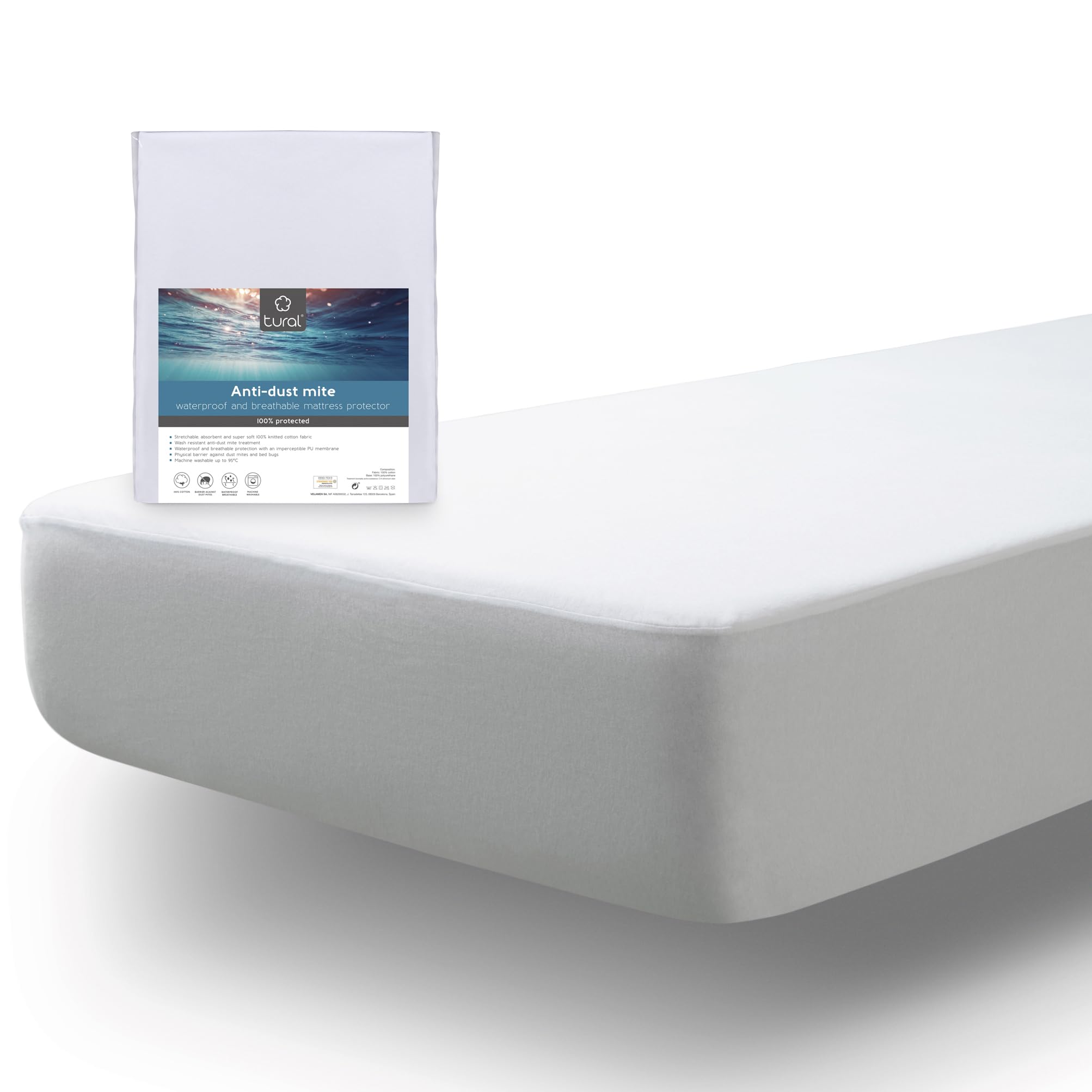 Tural Mattress Cover Pack of 2 90x200cm Single Size Anti-dust mite Breathable and Waterproof