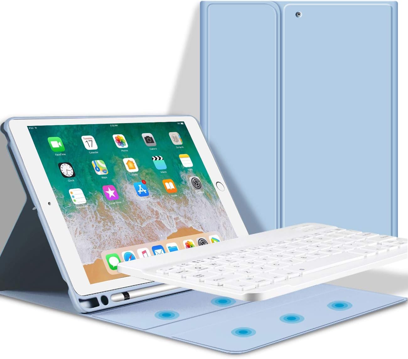 KenKe iPad Air 3rd Generation 10.5" Keyboard case with Pencil Holder, Detachable Wireless Magnetic Bluetooth Folio Rechargeable Keyboard 10.5 inch Cover for iPad Air 3 Keyboard case - (White ice)