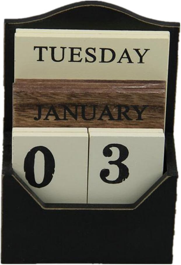 xiangshang shangmao DIY Wood Plate Block Perpetual Calendar Wooden Office Home Desk Decor Black