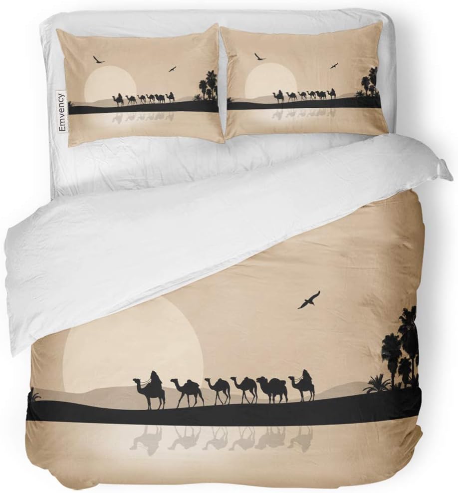 SanChic Duvet Cover Set Camel Caravan Going Through The Desert on Beautiful Decorative Bedding Set with Pillow Case Twin Size
