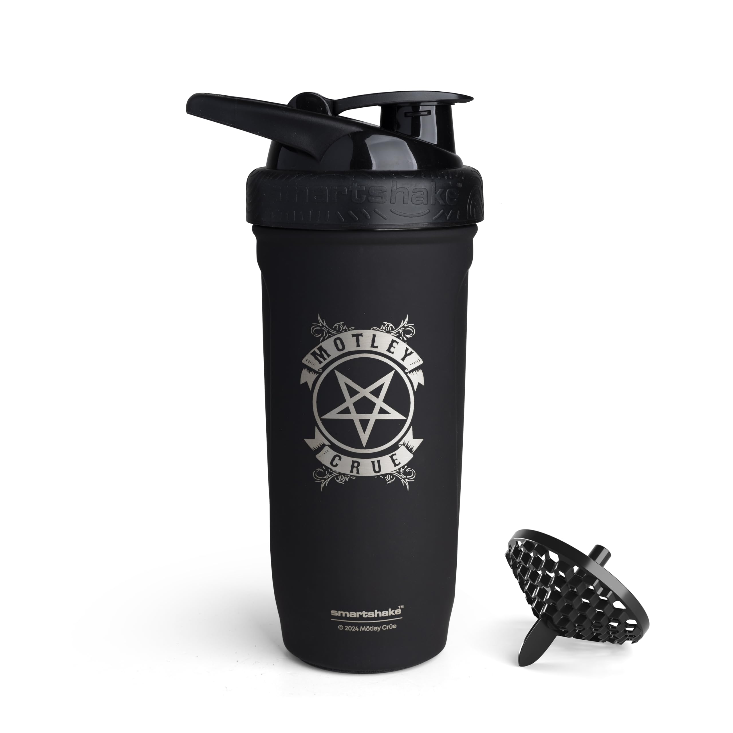 smartshake Rockband Reforce Stainless Steel Protein Shaker Bottle 900 ml | 30 oz - Leakproof Screw-on Lid - BPA Free - Non Insulated – Unisex (Mötley Crüe Logo)