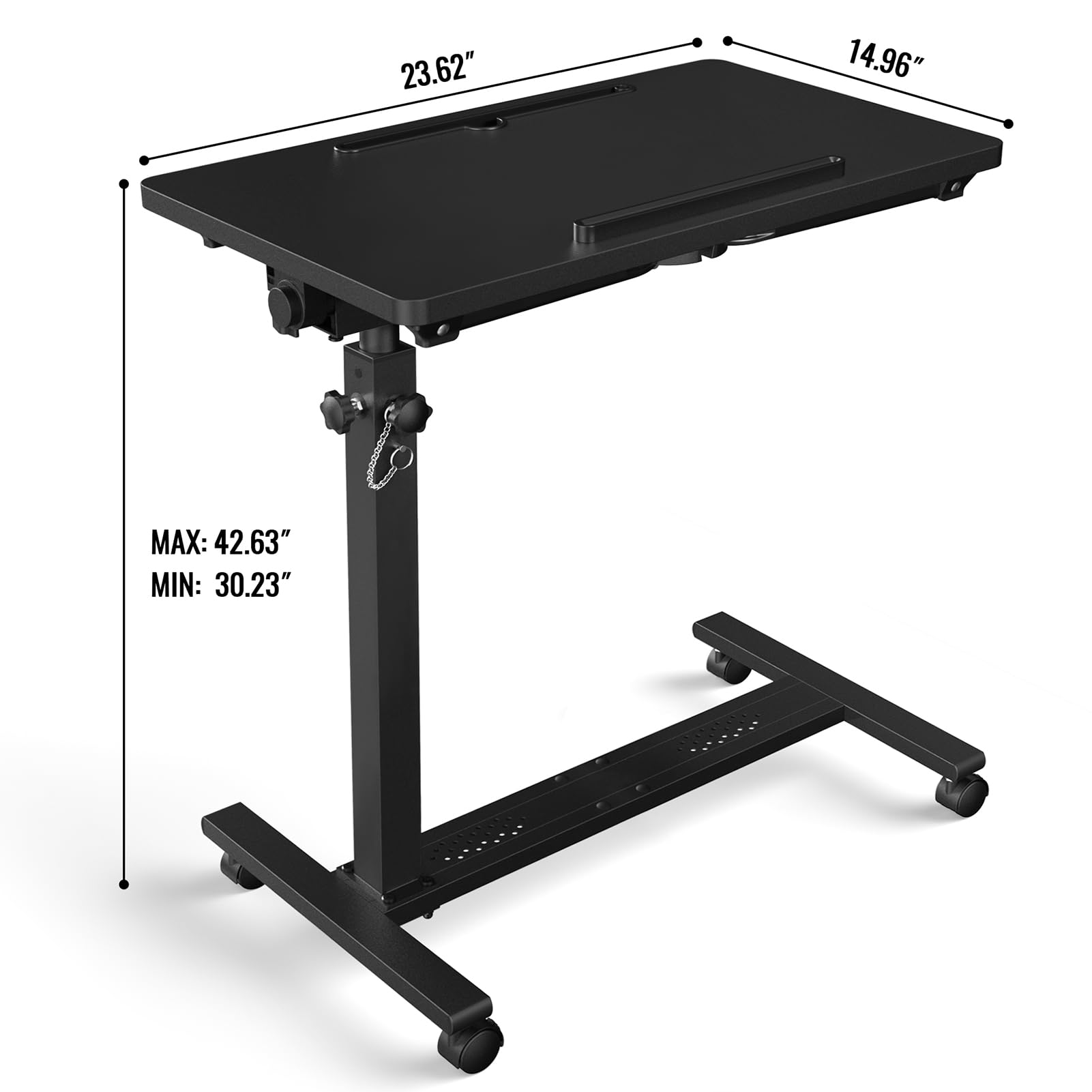 Adjustable Overbed Bedside Table, Hospital Bed Table with Wheels, Portable Rolling Desk, Mobile Small Standing Desk, Rolling Laptop Stand, Computer Cart