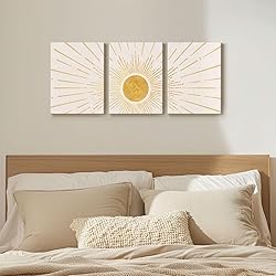 Boho Wall Decor, Set of 3 Modern Gold Boho Sun Wall