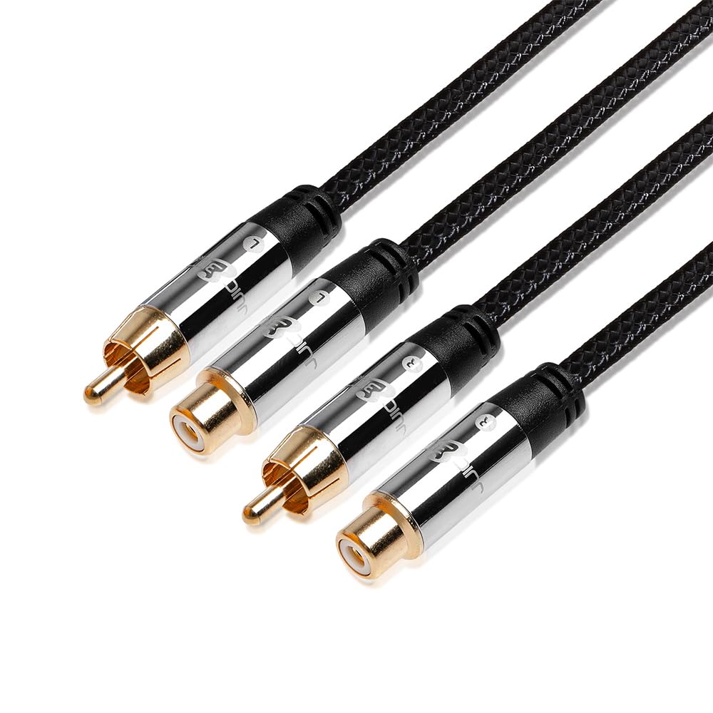 JuicEBitz RCA Cable 3m, Pro Series RCA Male to Female Audio Cable, Double Shielded Speaker Cable with Braided Design - Phono Stereo Audio Component Cable - for AMP, Turntable, Subwoofer