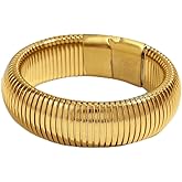 OIDIMS Fashion Bangles for Women Men Chunky Stretch Bracelets Gold Plated Stainless Steel Minimalist Stretchy Snake Link Chain Flexible Wide Wristband Stack Bracelets Designer Unisex Gift