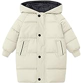 Flygo Girls Puffer Jacket Hooded Winter Coats Water-Resistant Midi Long Zip Puffy Jackets for Boys Little Kids(4-10 Years)