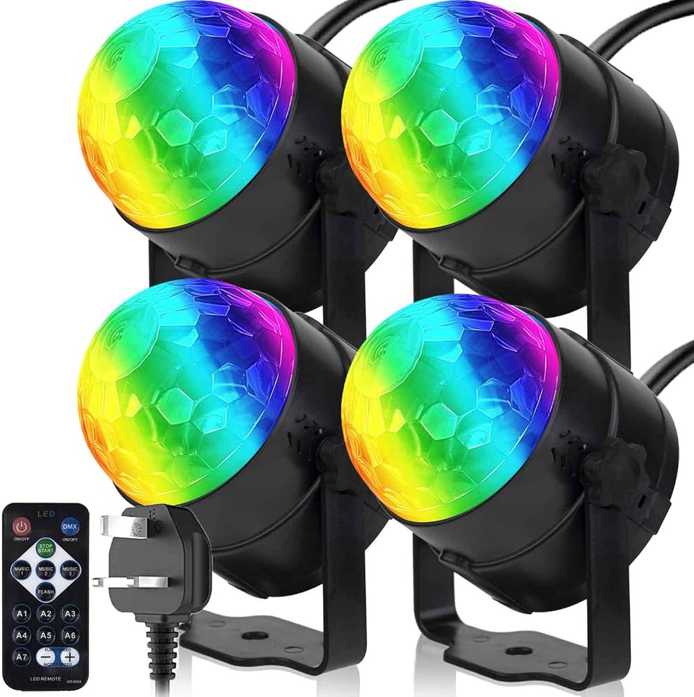 CATPOWER Pack of 4 Remote Control Party Lights RGB Strobe UK Plug 4m Cable