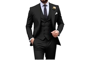 HUEZOE Mens Suit Slim Fit 3 Piece Double Breasted Suit Men Formal Tuxedo Set Casual Wedding Prom Groom Suits