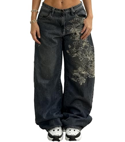 Unisex Y2K Hip Hop Street Jeans Skeleton Printed Gothic Baggy