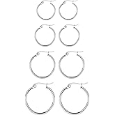 4 Pairs Titanium Hoop Earrings for Sensitive Ears Hypoallergenic Pure Titanium Earrings for Women Men G23 Lightweight Small Huggie Hoop Earrings Set 12MM 15MM 20MM 25MM