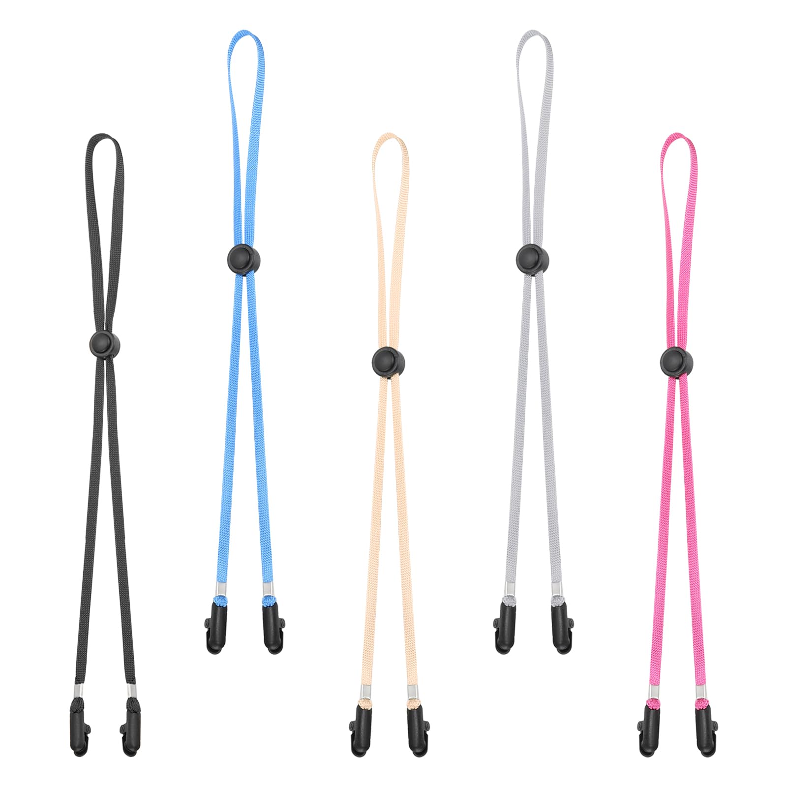 PATIKIL Windproof Hat Strap Clips 31.5"x0.28", 5 Pcs Adjustable Elastic Hat Clip with Cord Locks for Fishing Boating Golfing Outdoor Sports, Multicolored