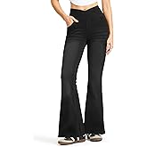 Rammus Flare Jeans for Women Crossover High Waisted Bell Bottom Jeans Trendy Yoga Pants Stretchy Flare Leggings with Pockets