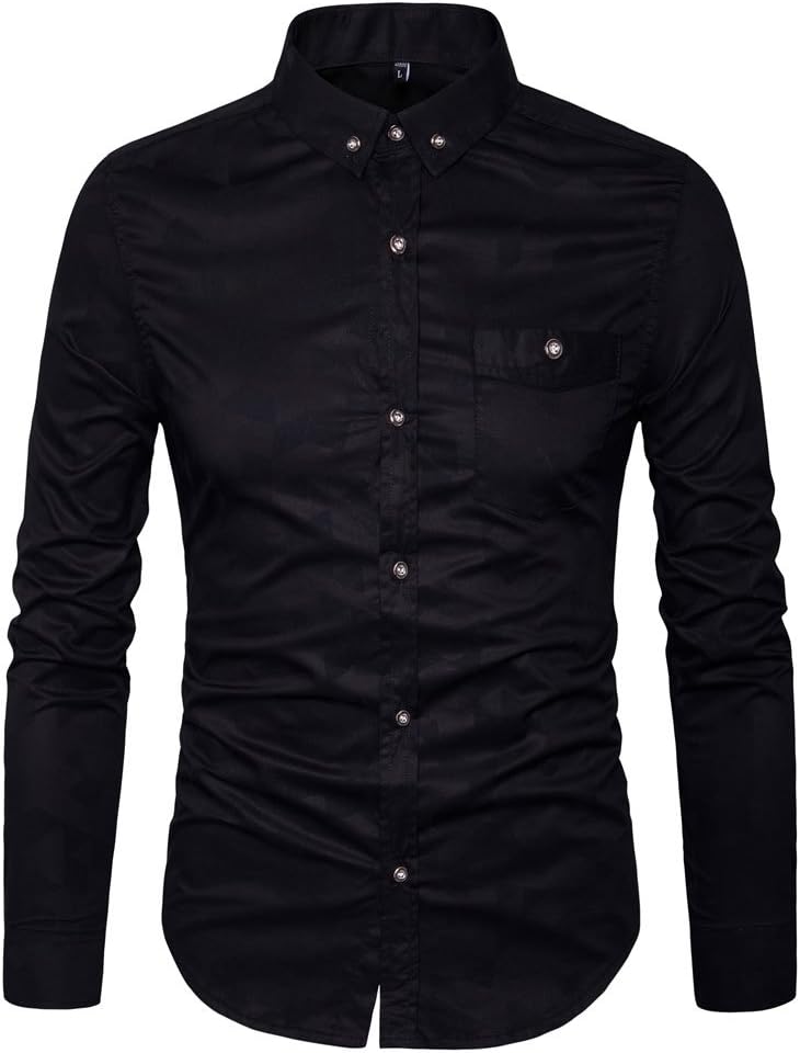 MUSE FATH Mens Printed Casual Button Down Shirt-Cotton Long Sleeve Regular Fit Dress Shirt