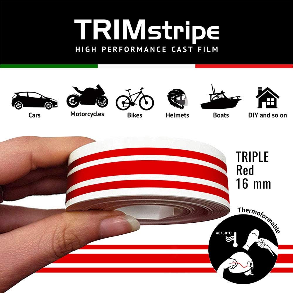 4R Quattroerre.it 10523 Trim Stripes Triple Adhesive Strips for Cars Red, 16 mm x 10 mt