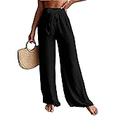 COZYEASE Women's Beach Cover Up Pants Mesh Tie Front Wide Leg Loose Bathing Suit Cover Up Beach Pants