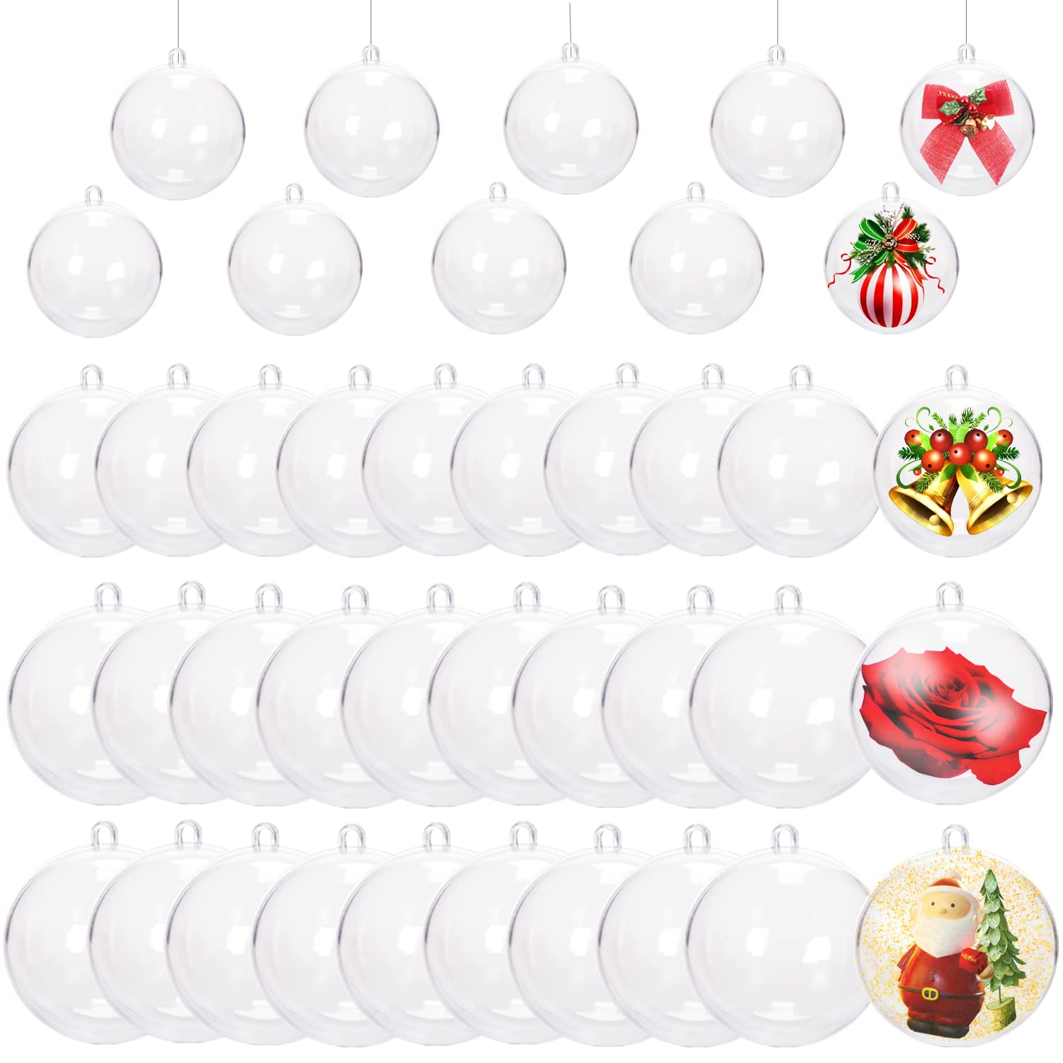 Photo 1 of 40 Pack Clear Fillable Ornaments Balls,Clear Plastic Christmas Ornaments,Craft Plastic Ball Ornament with 3 Size for Christmas,Wedding,DIY Craft,Gifts(50mm,60mm,70mm)