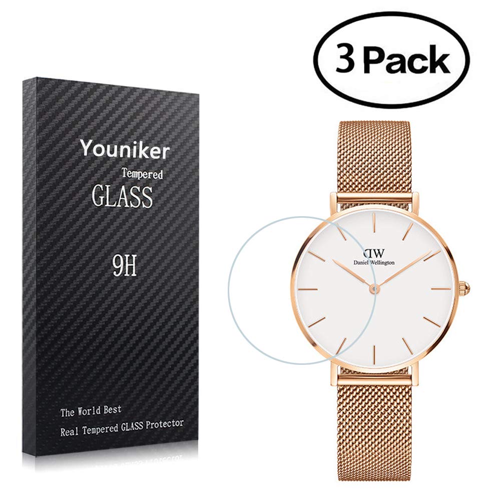 Youniker 3 Pack DW Watch Screen Protector Tempered Glass Compatible with Daniel Wellington Watch Screen Protectors Foils Anti-Scratch Anti-Fingerprint Bubble Free (Case:32MM)