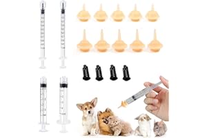 YOFFLINK 18PCS Kitten Feeding Nipples and Nursing Syringe, 10PCS Miracle Nipple for Kittens with 4 Pcs O-Ring Syringe (1 3 5cc), Reusable Newborn Pet Supplies for Kittens/Small Breed Puppies/Squirrels.