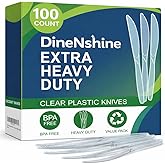 DineNshine 100 Pieces Clear Plastic Knives Heavy Duty Disposable -, BPA-Free, Heat Resistant, Durable and Solid Premium Plastic knives for Party Supplies