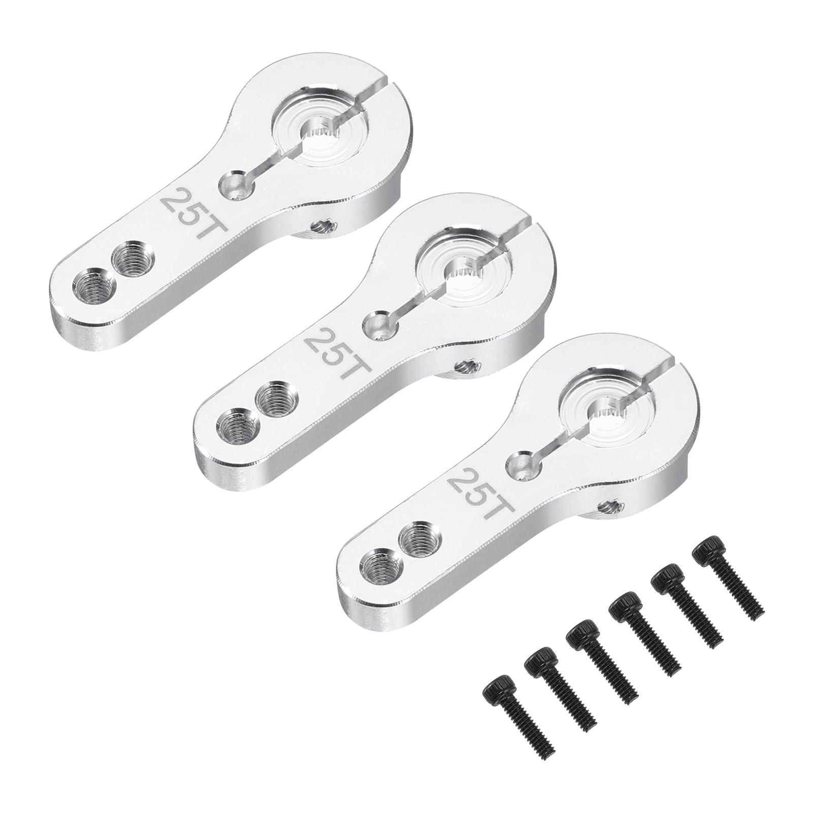 sourcing map 3 Pcs Aluminum Alloy 25T Steering Servo Arm Horn for DIY RC Car/Boat/Airplane Boat Accessories, Silver