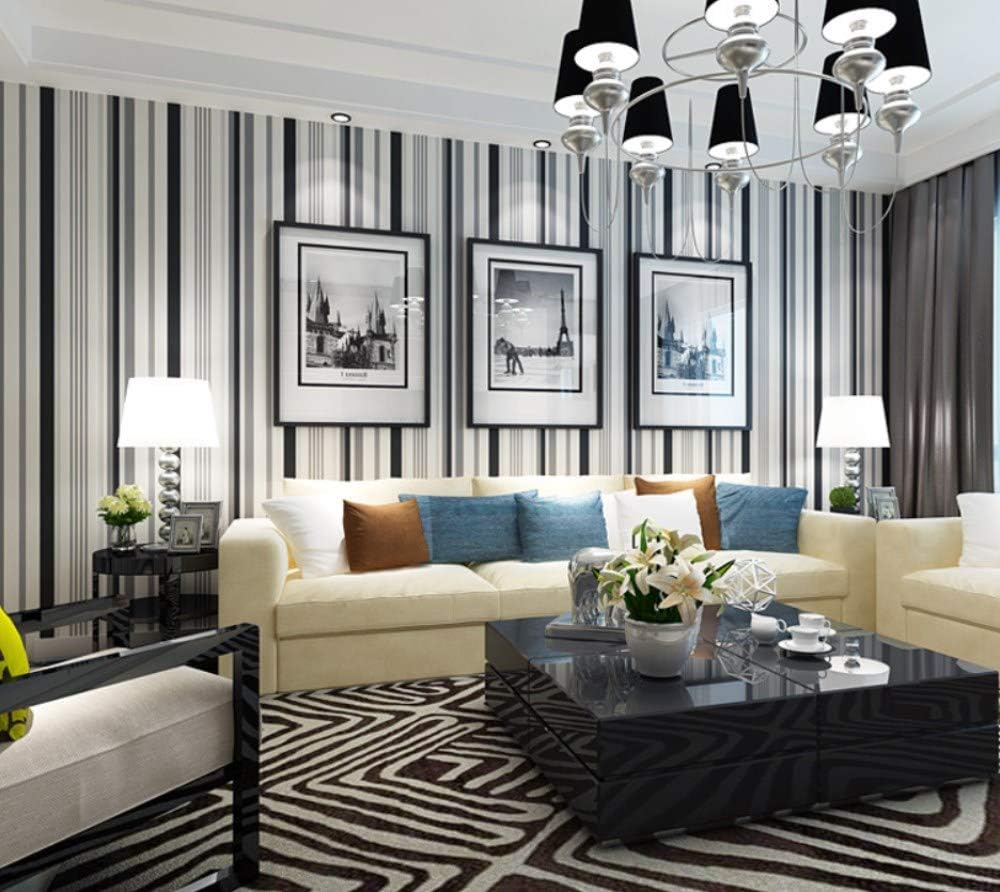 Modern Minimalist Non-Woven Vertical Stripes Black and White 3D Embossed Wallpaper Roll Living Room Bedroom