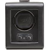 Wolf Heritage Single Winder with Glass Cover, Black - Secure Fit with Patented Lock-in Dynamic Cuff - for Bigger, Heavier Watches - Vegan Leather - Includes Universal Adapter
