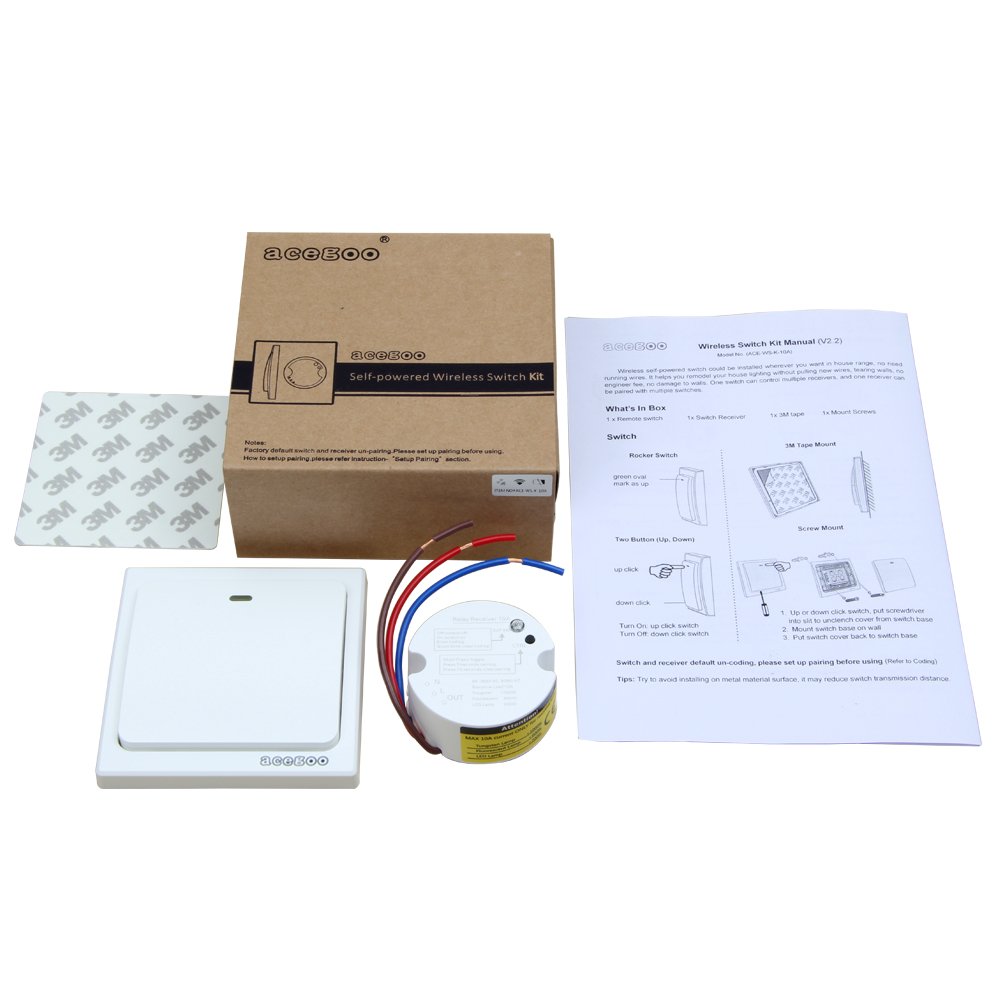 acegoo Wireless Lights Switch Kit, No Battery No Wiring, Quick Create