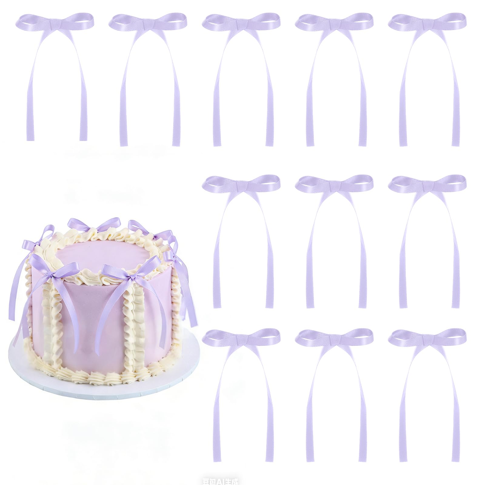 Photo 1 of  Bow Cake Toppers Purple Ribbons Bows for Cake Bow Cupcake Toppers Purple Bow Birthday Decorations for Baby Shower Birthday Wedding Party Supplies