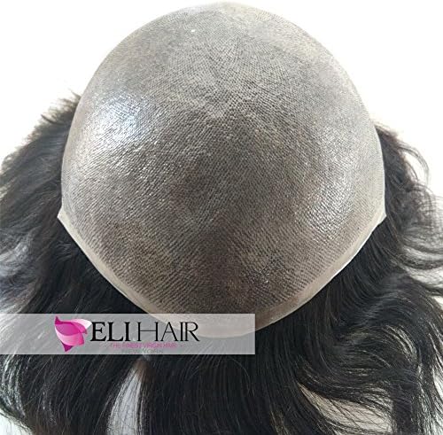 ELIHAIR Full Pu Thin Skin Base Men’s Toupee Hair Pieces 8"×10" Inch Skin Human Hair Toupee For Men #1B