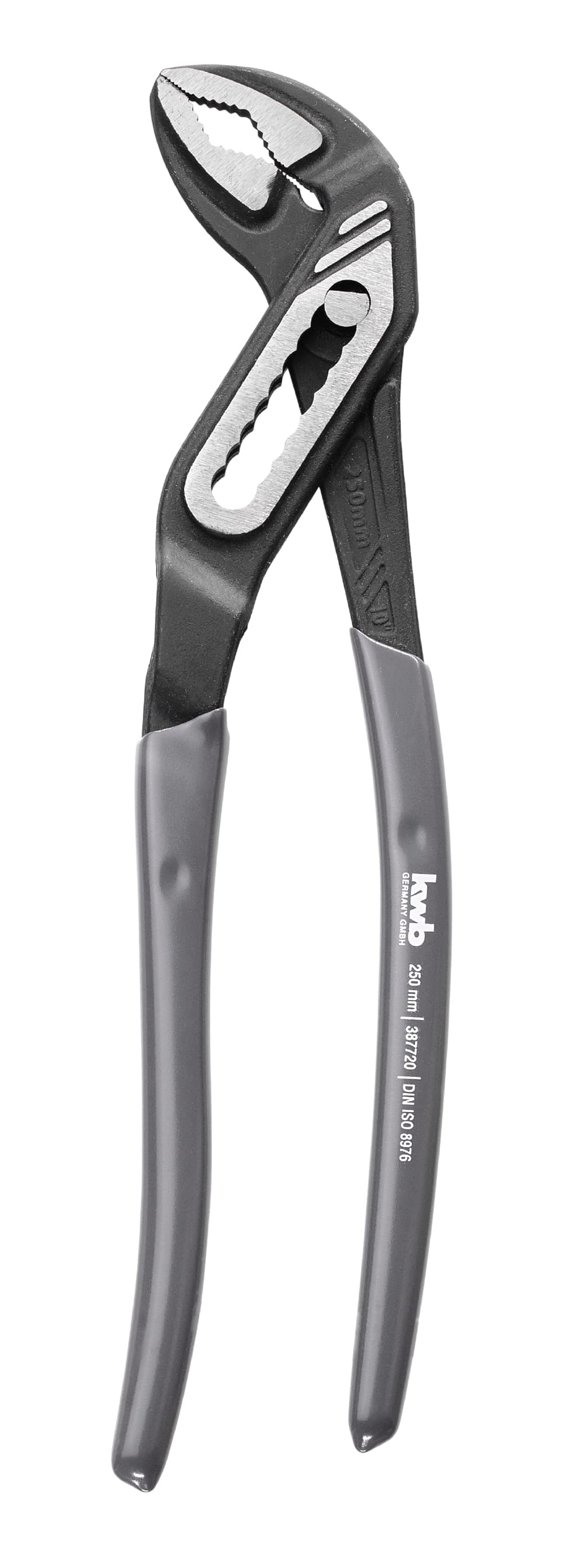 kwb Water Pump Pliers in 250 Mm, Made in Germany, Durable, Dip-Insulated Handle, 7-Way Adjustable, with Push-Through Joint, Complies with Din Iso 8976