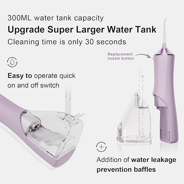 BUZHIWU WATER DENTAL FLOSSER FOR TEETH, PORTABLE CORDLESS WATER FLOSSER WITH 300ML RECHARGEABLE WITH TYPE-C, IPX7 WATERPROOF WATER FLOSSERS FOR ADULTS WITH 3 INTENSITY MODES AND 3 FLOSSING TIPS
