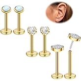 Masedy 3Pairs 16G 18G Titanium Stud Earrings for Women - Push in Cartilage Helix Tragus Studs - CZ Opal Flat Back - Lip Labret Monroe Nostril - Party, Christmas, Graduation, Beach