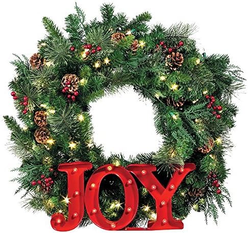 Classic Lighted Wreath with JOY Icon - 30" Diamater